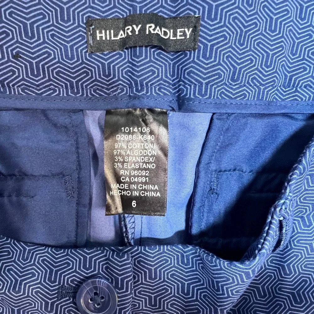 Hilary Radley Womens Blue Geometric Maze Print Ankle Pants Size 6